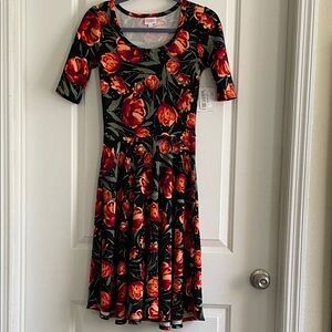 2 or more for $20 LuLaRoe Nicole NWT Black and Red Floral Dress size XS fits 0-4